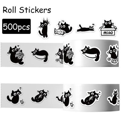 500 Stück/Set Schwarze Katze Rollenaufkleber Graffiti Aufkleber DIY Handyhülle Laptop Wasserflasche Wasserdichte Aufkleber