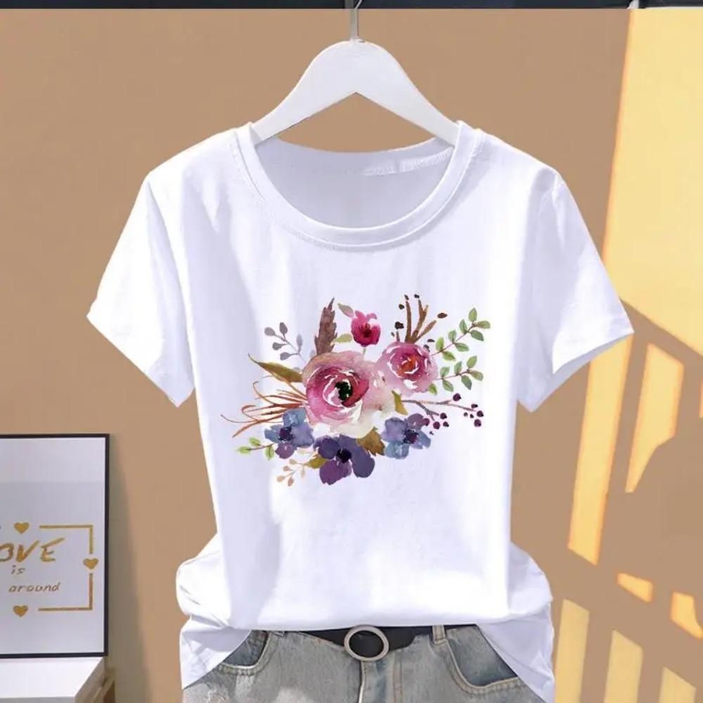 

Women Print Floral Sports Fashion Casual Explosive Short Sleeve T-shirt Graphic Tshirts Women Clothes Oversized T Shirt XL