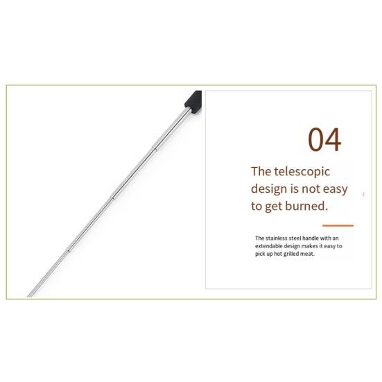 2Pcs Retractable BBQ Fork with V-Shaped Prongs Non-Slip Handle Stainless Steel Grilling Fork Portable Outdoor Cooking Tool for Camping Picnic Party