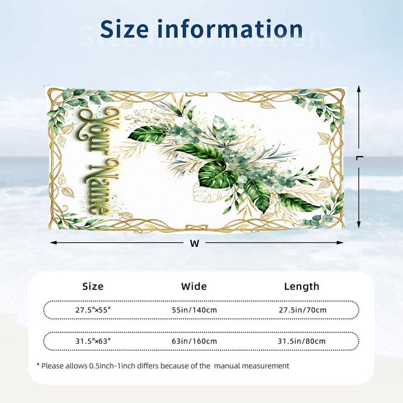 Floral Garden Theme Beach Towel Personalized Custom Name & Text Soft Quick Dry Beach Towel for Swimming Travel