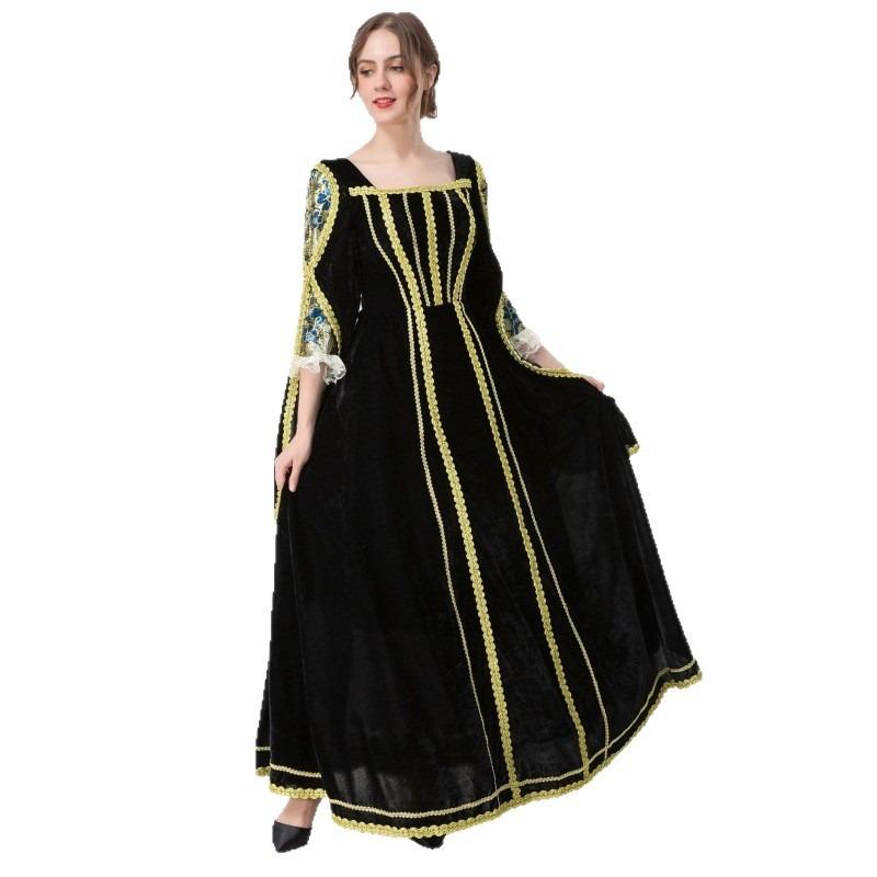 Halloween European Medieval Vintage Court Dress Noble Queen Velvet Dress Stage Costume