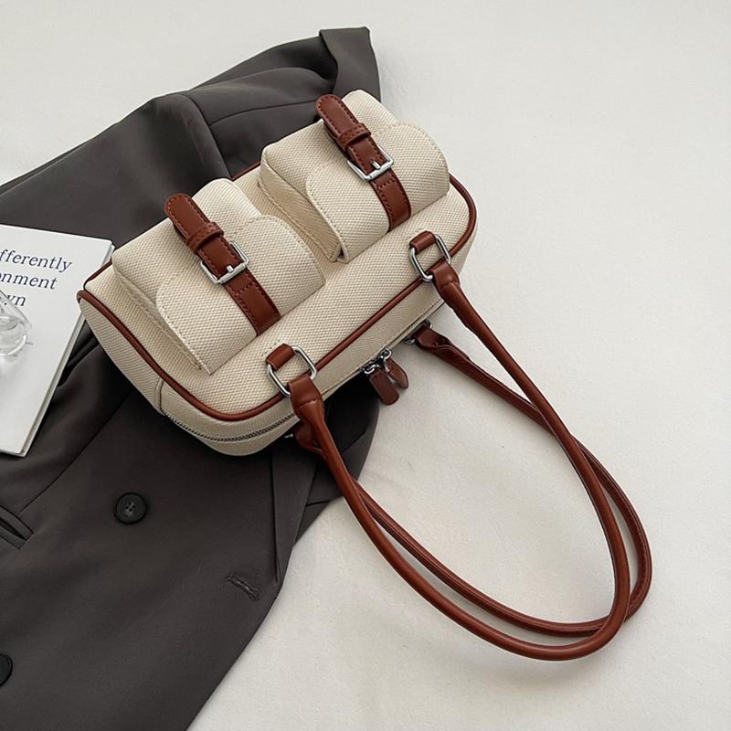 Retro Pillow Bag Merging Bowling Shape Stylish Handheld Shoulder Bag for Work & Commuting Women Underarm Bags