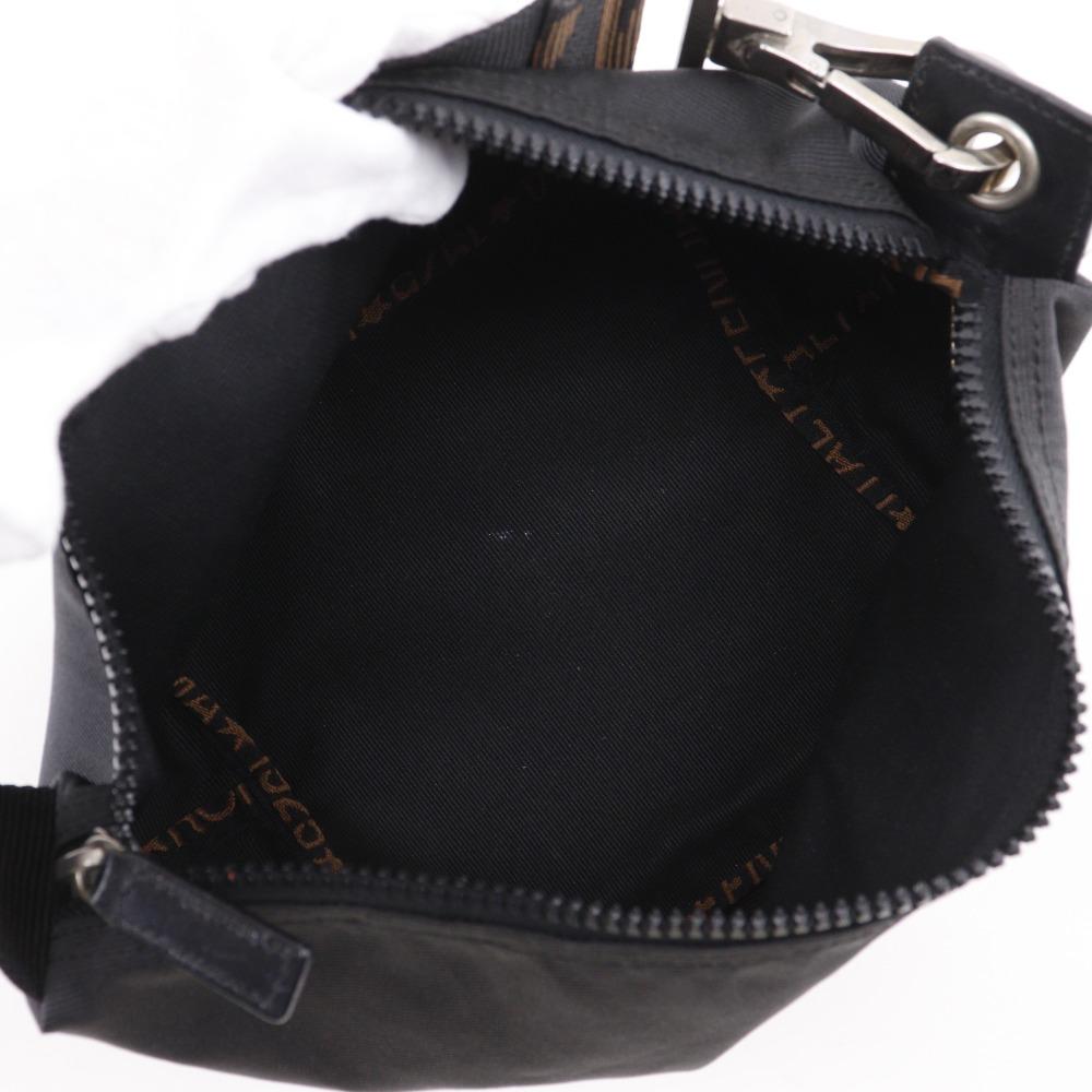 Fendi Logo Handbag One Handle Black Nylon Canvas Women Used
