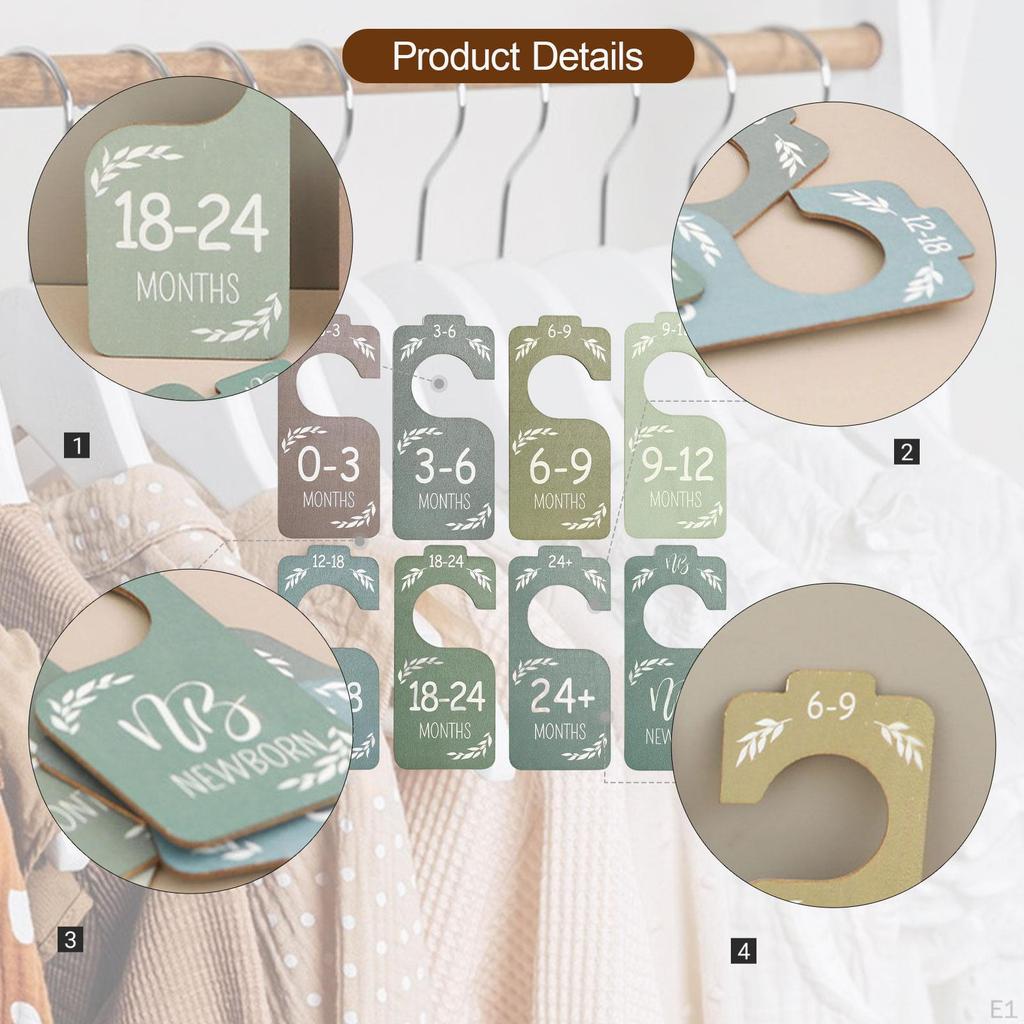 8Pcs Closet Dividers Double Sided Size Labels Wood Adorable Nursery Organization Hanging Wardrobe