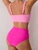 Sexy High Waist V Neck Bikini 2 Piece Set Women Split Swimsuit Beach Backless Bikini 2025 New Summer Swimwea Bikini Set
