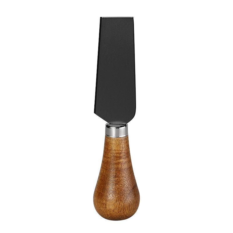 Black Stainless Steel Cheese Knife Set with Acacia Wood Handles & Western Cutlery - Self-Standing Cheese Knife, Fork & Spatula
