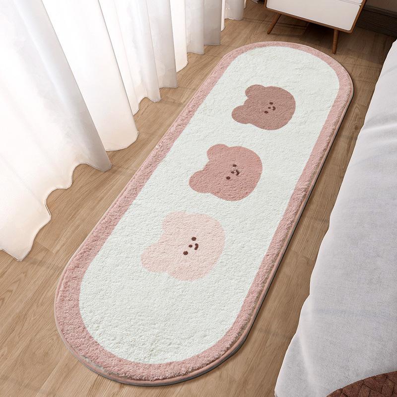 Bedroom Bed Rug Cartoon Ins Wind Bed In Front of Small Mat Living Room Room Long Oval Thick Bed Blanket