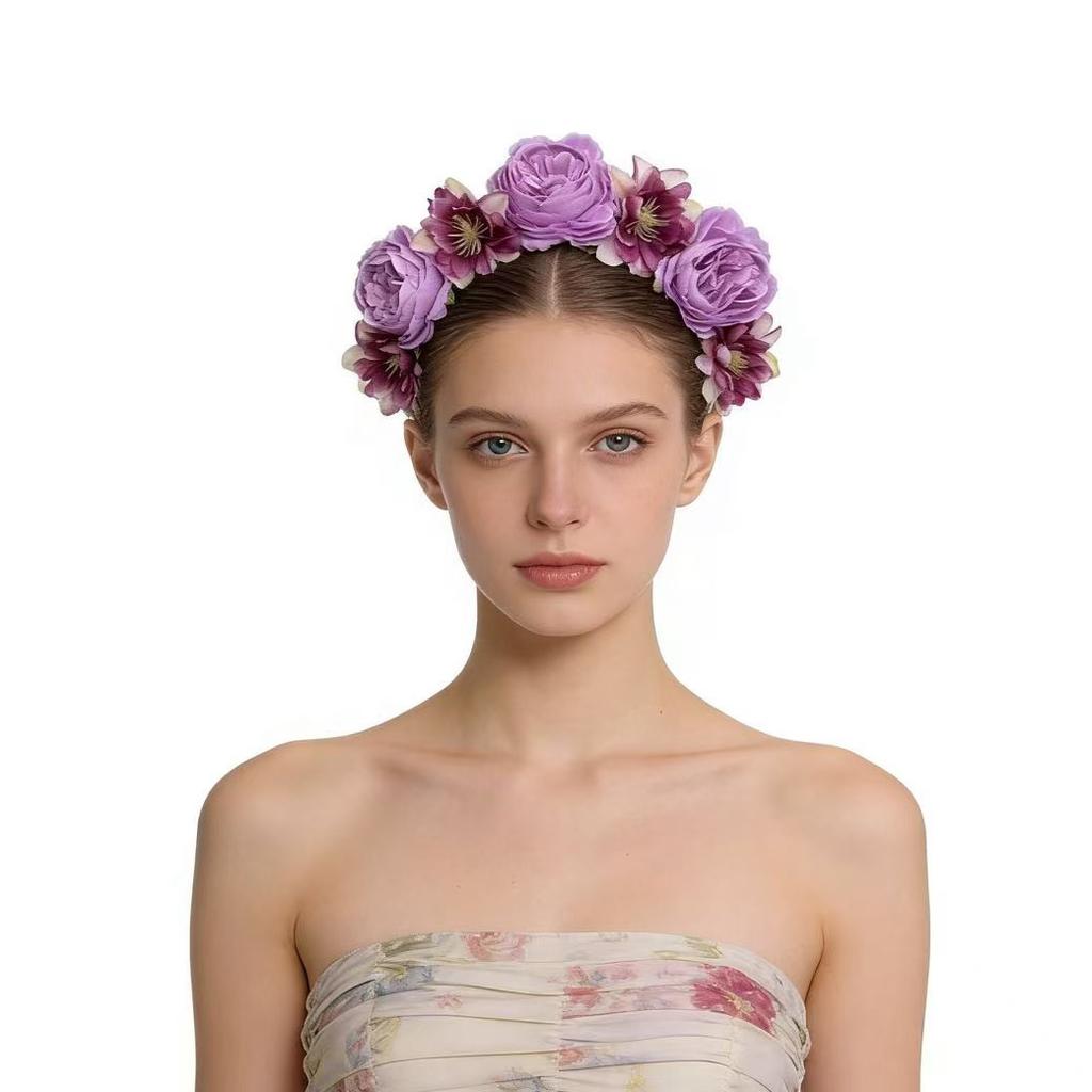 European and American simulated peony flower headbands, super fairy hair accessories, Hawaii beach vacation photo headwear