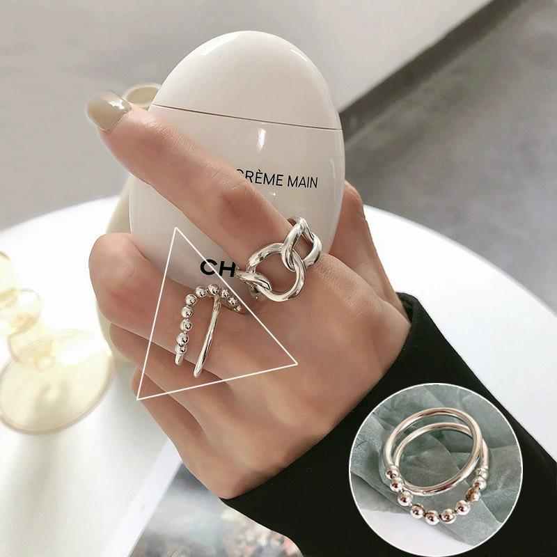 Korean Retro Geometric 925 Silver Plated Open Ring for Women