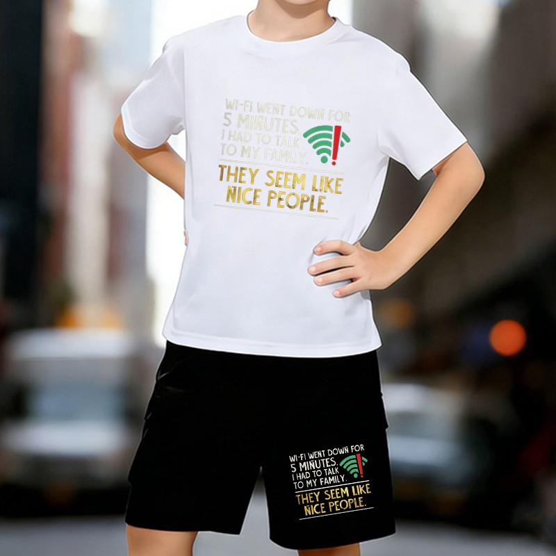 

Boys 2 Piece Humorous Joke Style Printed Outfit, Short Sleeve T-Shirt and Shorts Set for Kids Age 5-14,Black ,white Sporty Casual Summer Clothes 13-14 Years білий