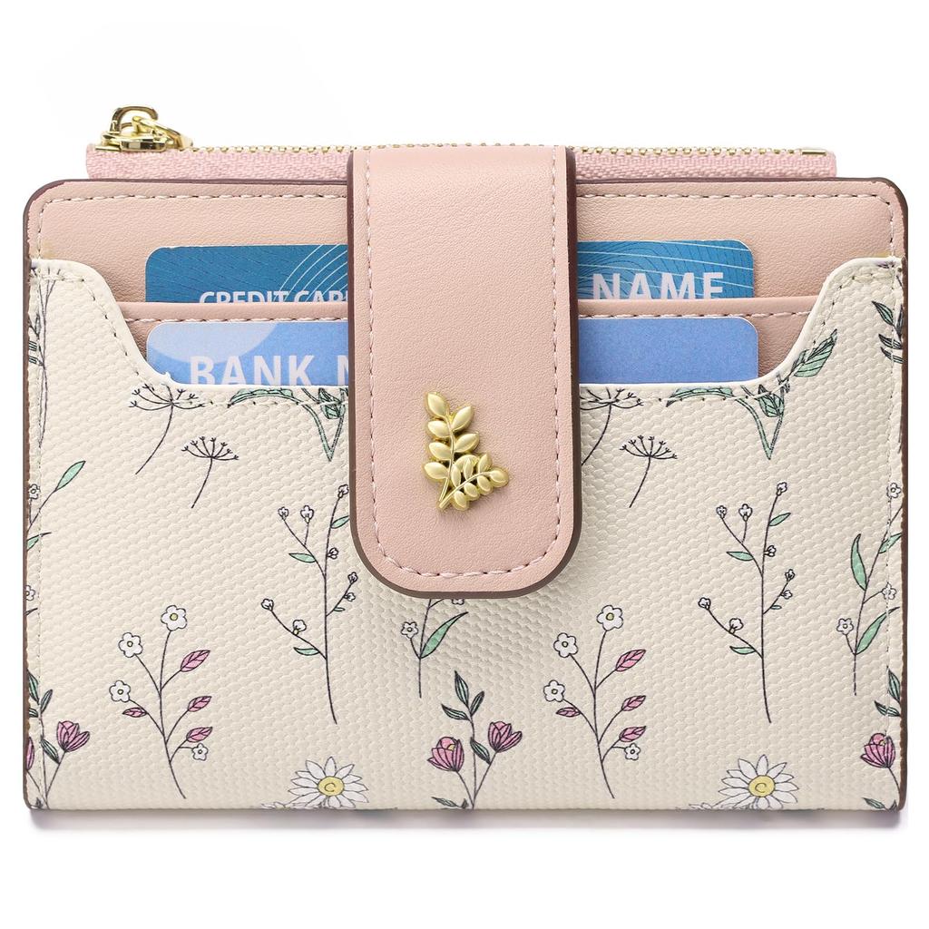 RNIEGA Women's Bifold Wallet, Compact and Lightweight, Wildflower Print, Coin Purse, Card Slots, Anti-Skimming, Stylish Floral Design