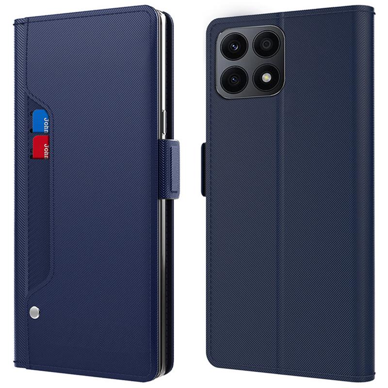 For Honor X8a 4G Anti-Drop Stand Phone Case PU Leather Cover with Card Slot and Mirror