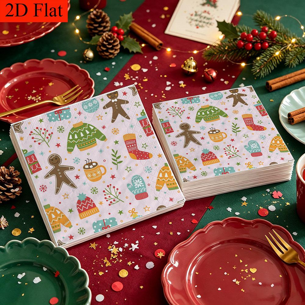 20pcs Disposable Napkins with Christmas Elements Pattern Print for Wedding,Parties,and Daily Use for Thanksgiving Fall Christmas Table Decoration