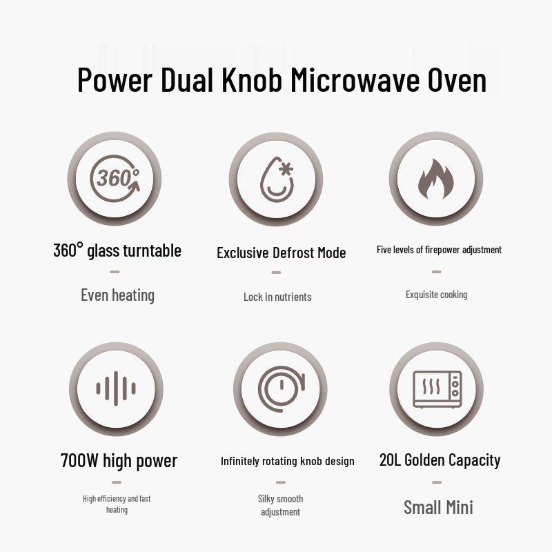 20L Classic Microwave Oven with Double Knob, Turntable, and Easy-Clean Golden Cavity - Model MX80-L.