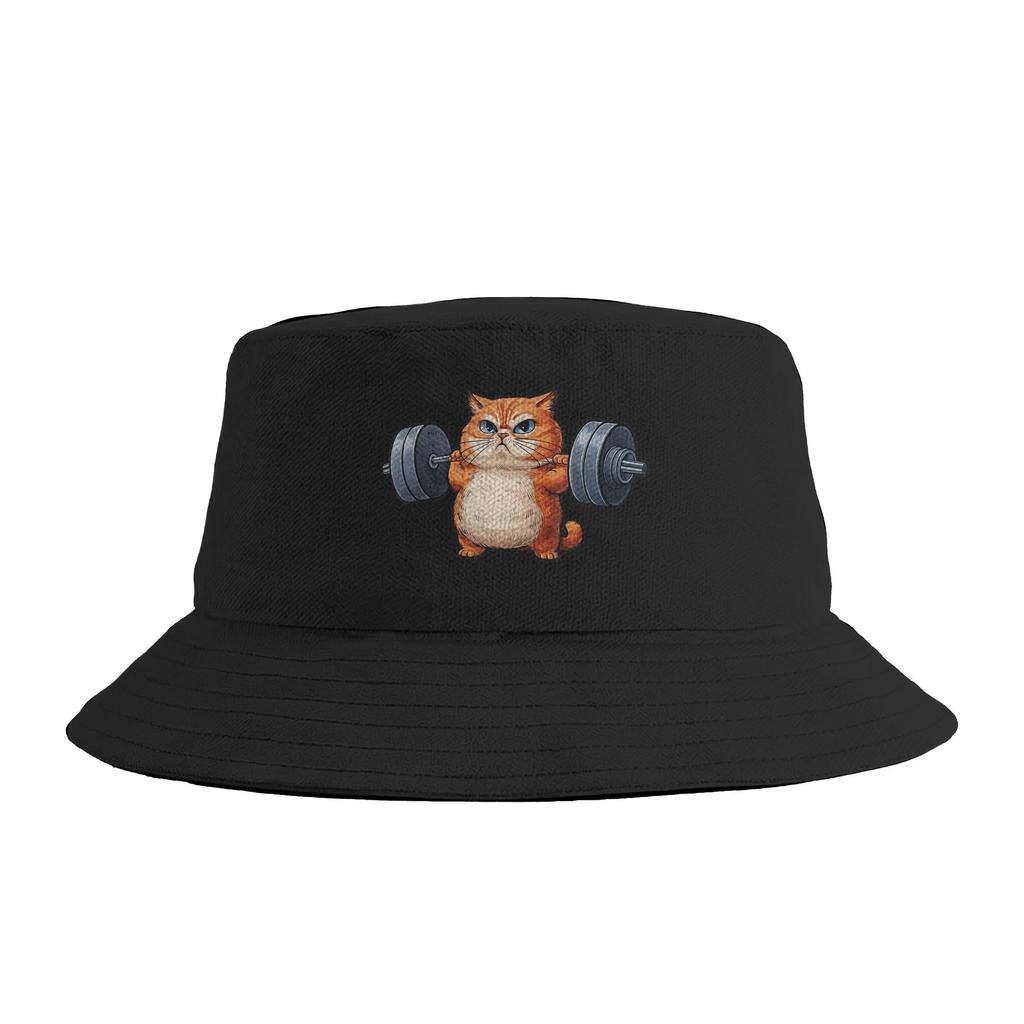 Vintage Retro Weight Lifting Gym Funny Cat Deadlift Bucket Hat For Unisex FisherUnisex Hats Casual Beach Travel Caps Breathable