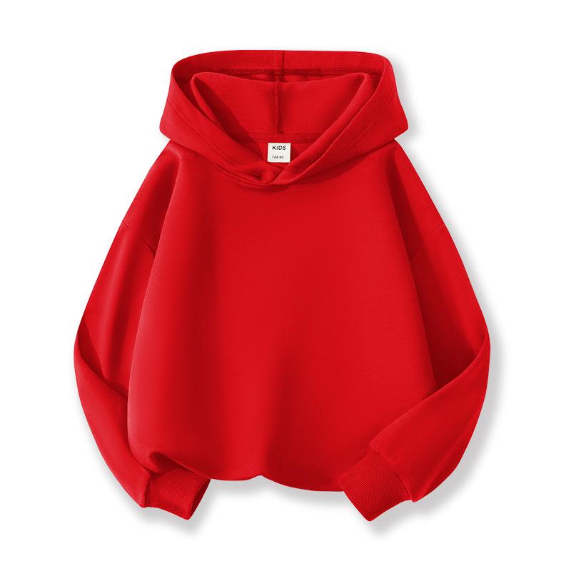 280g Children's Plain Hooded Sweatshirt - New Autumn/Winter Style, Red Tops for Boys and Girls