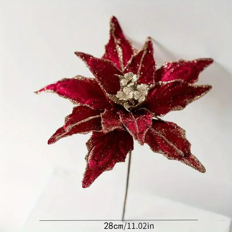 2025 Christmas High-end Flannelette Simulation Flower 28cm Golden Champagne Christmas Tree Decoration Flower Arrangement