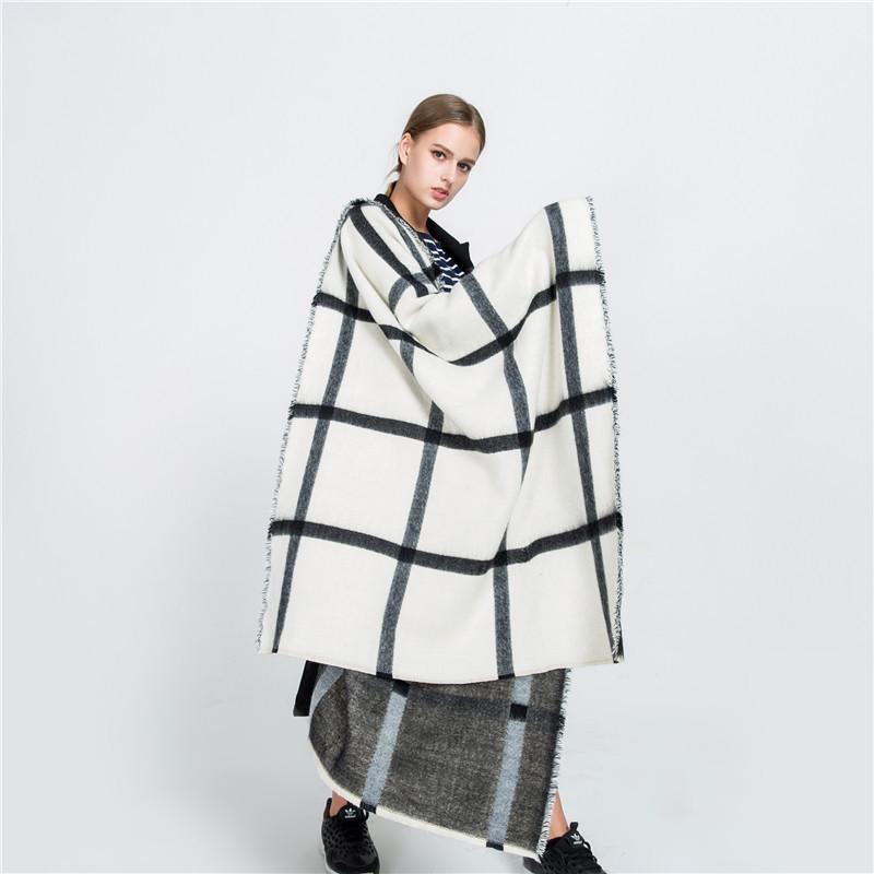 Winter Autumn Warm Black White Plaid Imitation Cashmere Scarf 195cm белый