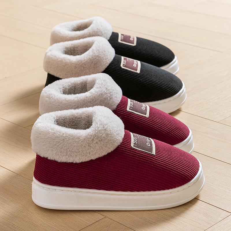 Bag Heel, High-top Cotton Slippers, Couples Wear Platform Shoes In Autumn and Winter, and Fleece Warm Snow Boots for Home Use