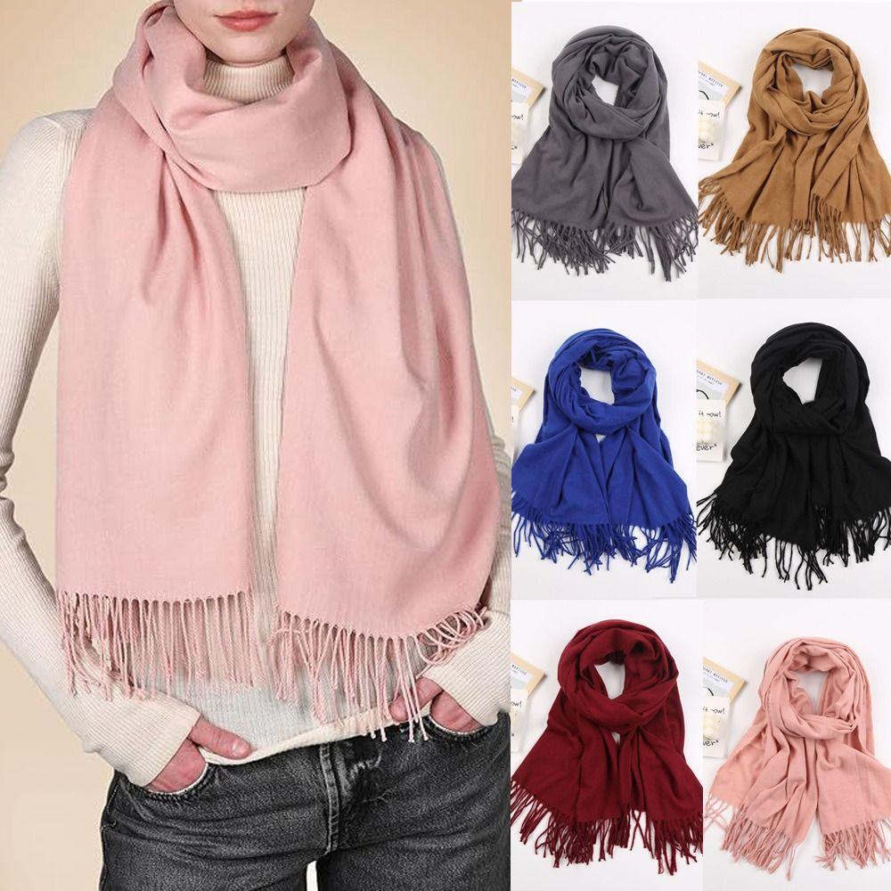 Winter Warm Solid Color Imitation Cashmere Scarf Long Thicken Neck Guard Shawl Comfortable Neck Warmer Wrap Women Girls