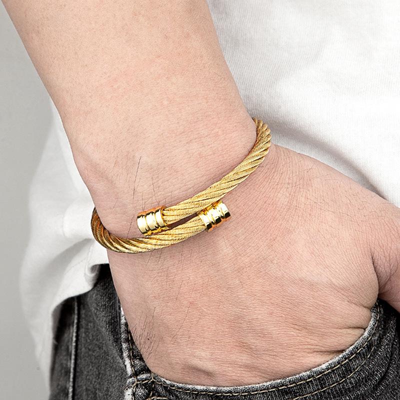 Men's Hip-Hop Punk Titanium Steel Rope Bracelet - Elastic and Fashionable Jewelry