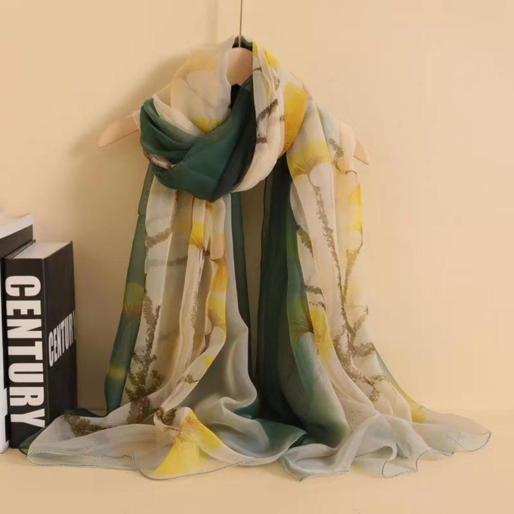 Spring and Autumn Shawl Women's Sunscreen Scarf White with Long Soft Gauze Summer Seaside Large Beach Scarf Travel Silk Scarf