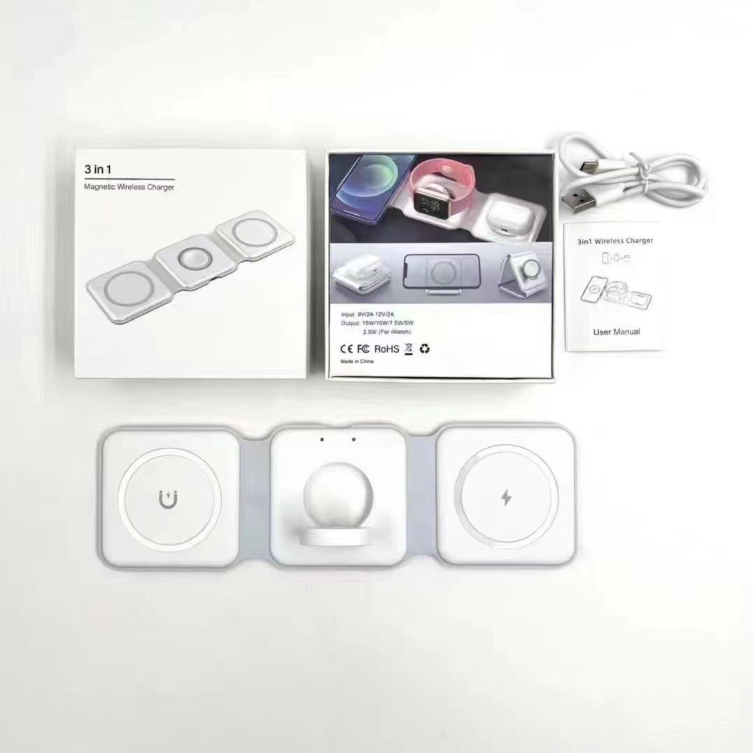 

Складное беспроводное магнитное зарядное устройство 3 в 1, работающее 24 часа folding three in one белый