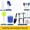 Tide-Chasing Tool Set: Adult Clam & Crab Digger with Gloves, Beach Shovel, Tongs, Kids' Gear, and Sand Rake.