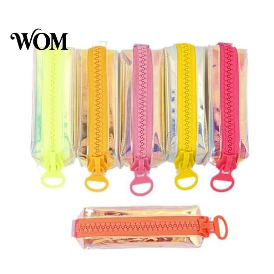 Iridescent Holographic Pencil Case Case, Transparent Stationery Bag with Wide U-Shaped Zipper, Large Capacity Pen Pouch for Students