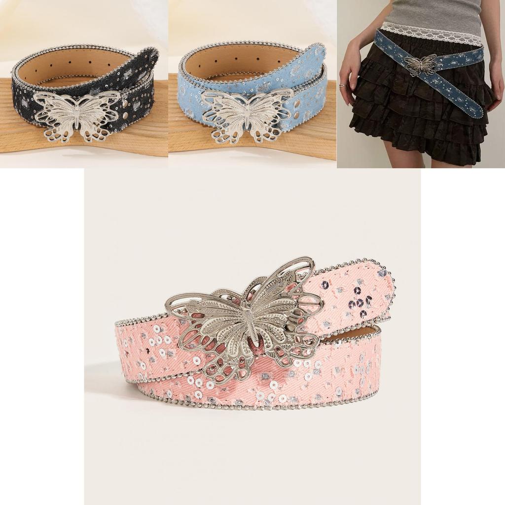 Ladies Canvas Waist Belt With Butterfly Closure And Alloy Buckle For Summer Fashion
