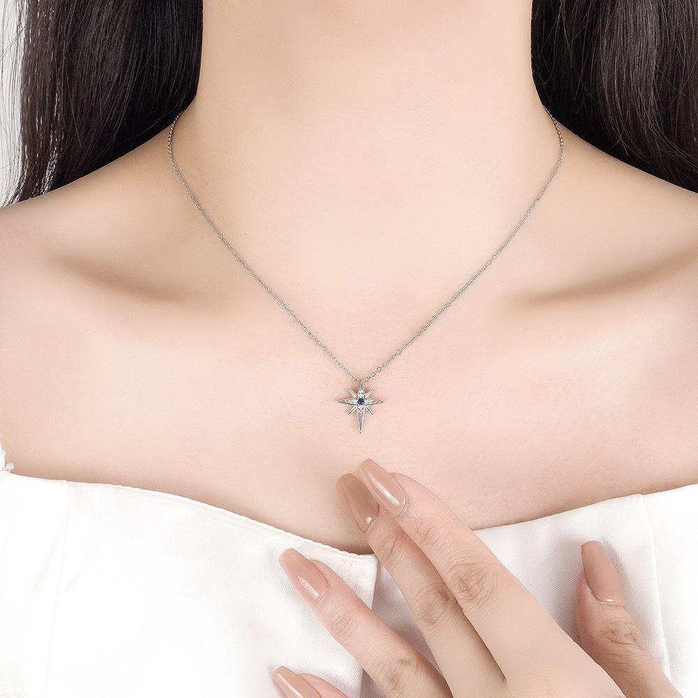 Weihua Light Luxury Micro-Inlaid Zircon Octagram Rice Earrings, Stud Earrings Necklace Set, Simple Collarbone Chain For Women