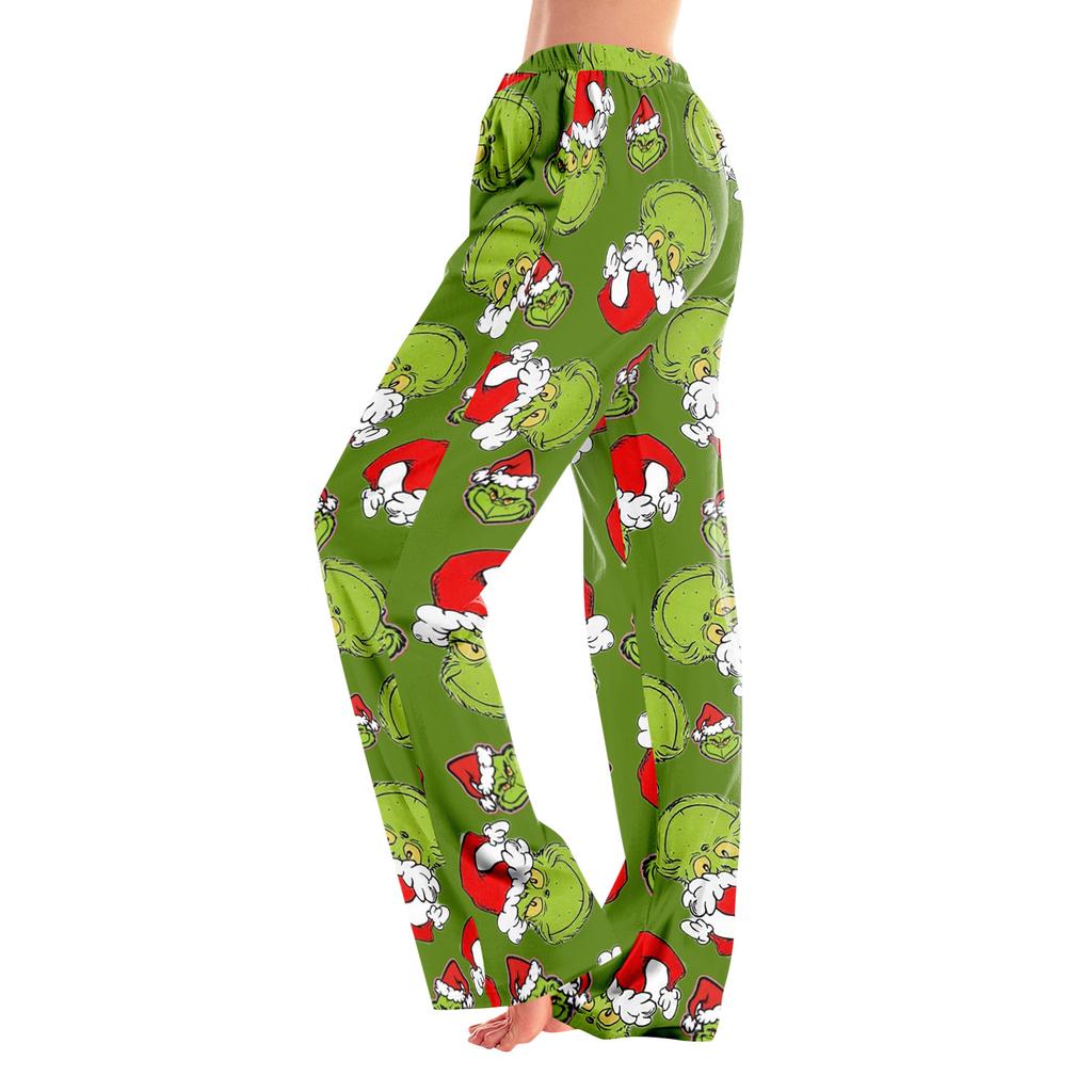 Adult Fashion Loose Christmas Printed Casual Pants Home Pajama Pants (No Drawstring)