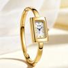 Damen Quarzuhr Goldfarben Rechteckiges Zifferblatt Armband Armbanduhr