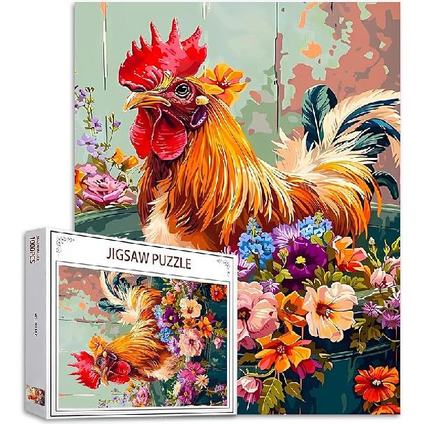 Adorable Pig in Bathtub Jigsaw Puzzle 1000 Pieces Puzzles for Adults, Farmhouse Animal Flowers Jigsaw Puzzles for Challenging Family Activity Games