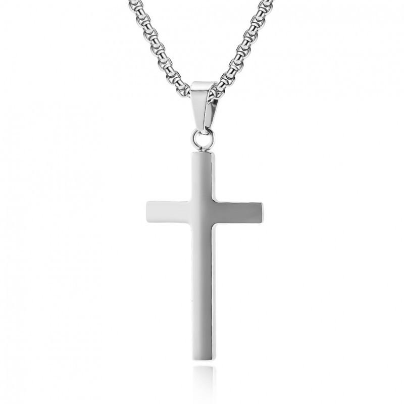 Ins Neutral Inclined Titanium Steel Cross Necklace Niche Personality Geometric Design Non Fading Pendant