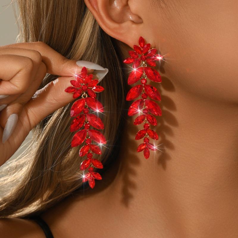 Leichter Luxus Temperament Ohrringe Damen Roter Kristall Mode Hängeohrringe Braut Hochzeitskleid Abend Merry Su Ohrringe