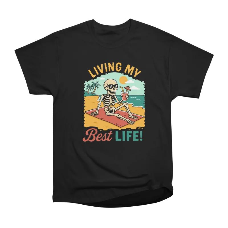 Men Casual Shirts Short Sleeves LIVING MY BEST LIFE Black Tees Oversized T-shirts S розовый