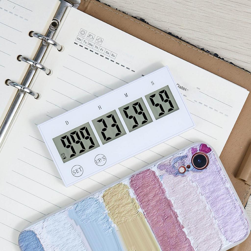 Target Timer LCD Screen Touch Key Compact Examination Timer for Study Office School Kitchen White