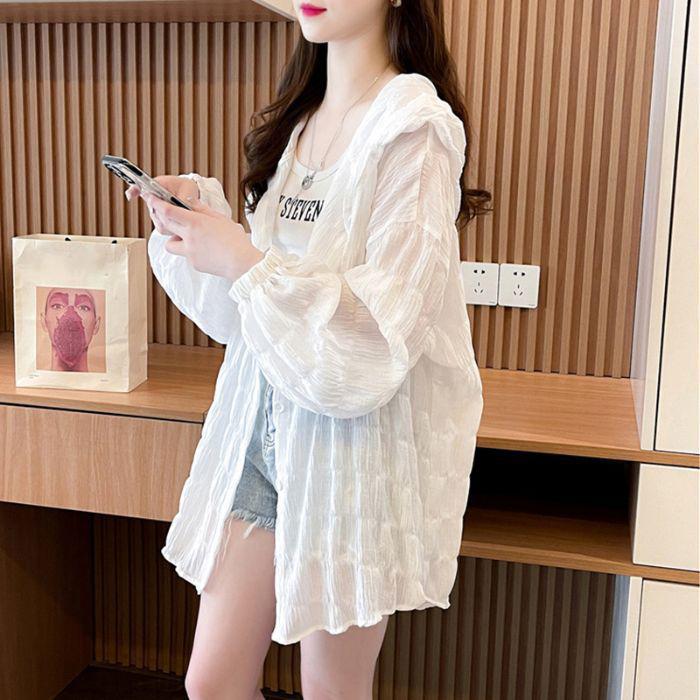 Summer Hooded Jacket Sweatshirt Women Sun Protection Fashion Single Breasted Sunscreen Thin Loose Casual Coat