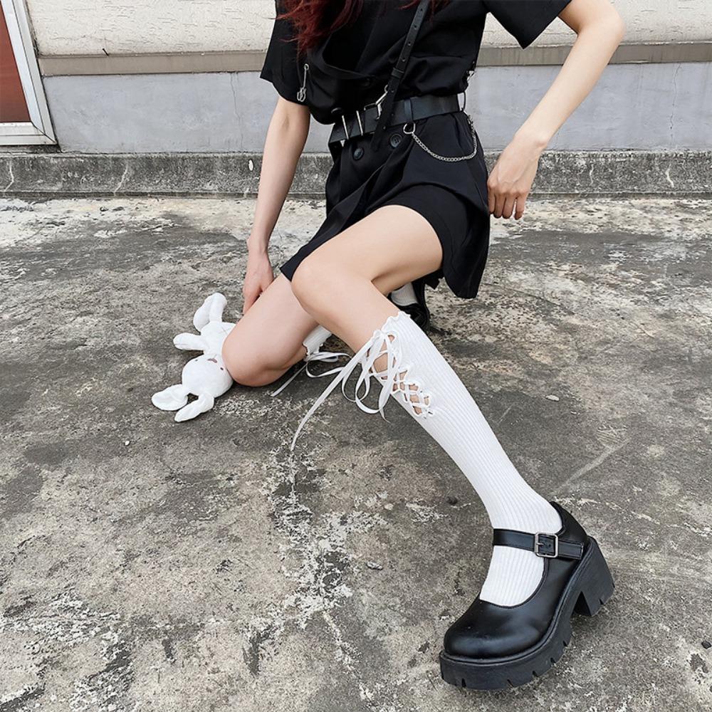 Ins Lolita Calf Socks Teen Sweet Princess Wind Cross Strap JK Stockings Cotton Socks Children