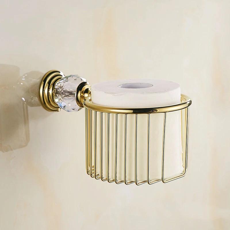 Luxus Kristall Badezimmerzubehör Set Gold Poliertes Badezimmer-Beschläge Set Wandmontiertes Badezimmer-Produkte Korbregal