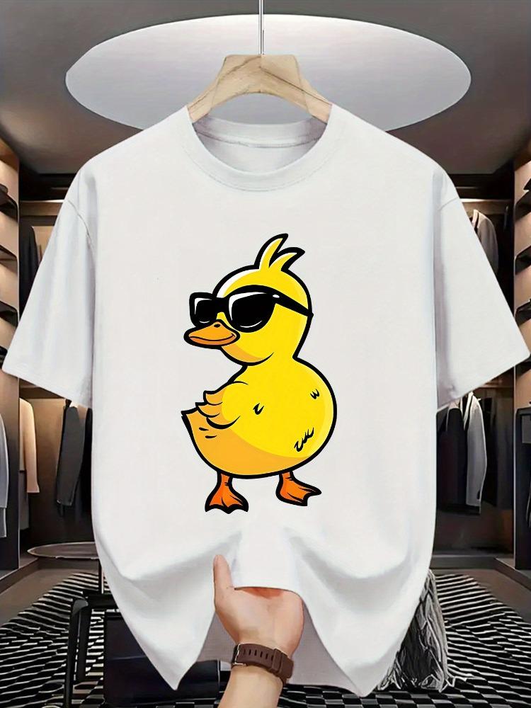 Summer Male Casual White T Shirt Funny Cool Sunglass Duck Print Soft Cotton Short Sleeve Minimalist Hip Hop Street Top