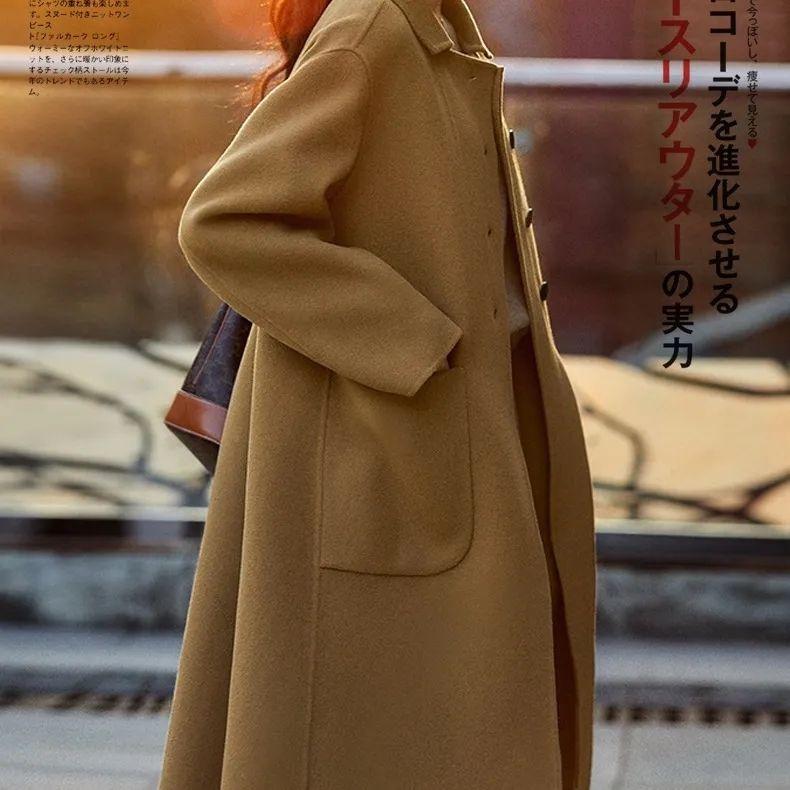 Autumn Winter Women's Mid-Length Woolen Coat Loose Versatile Trench Coat Woolen Outer Wear Top