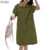 Women Casual Turn Down Collar Summer Short Sleeve Dress