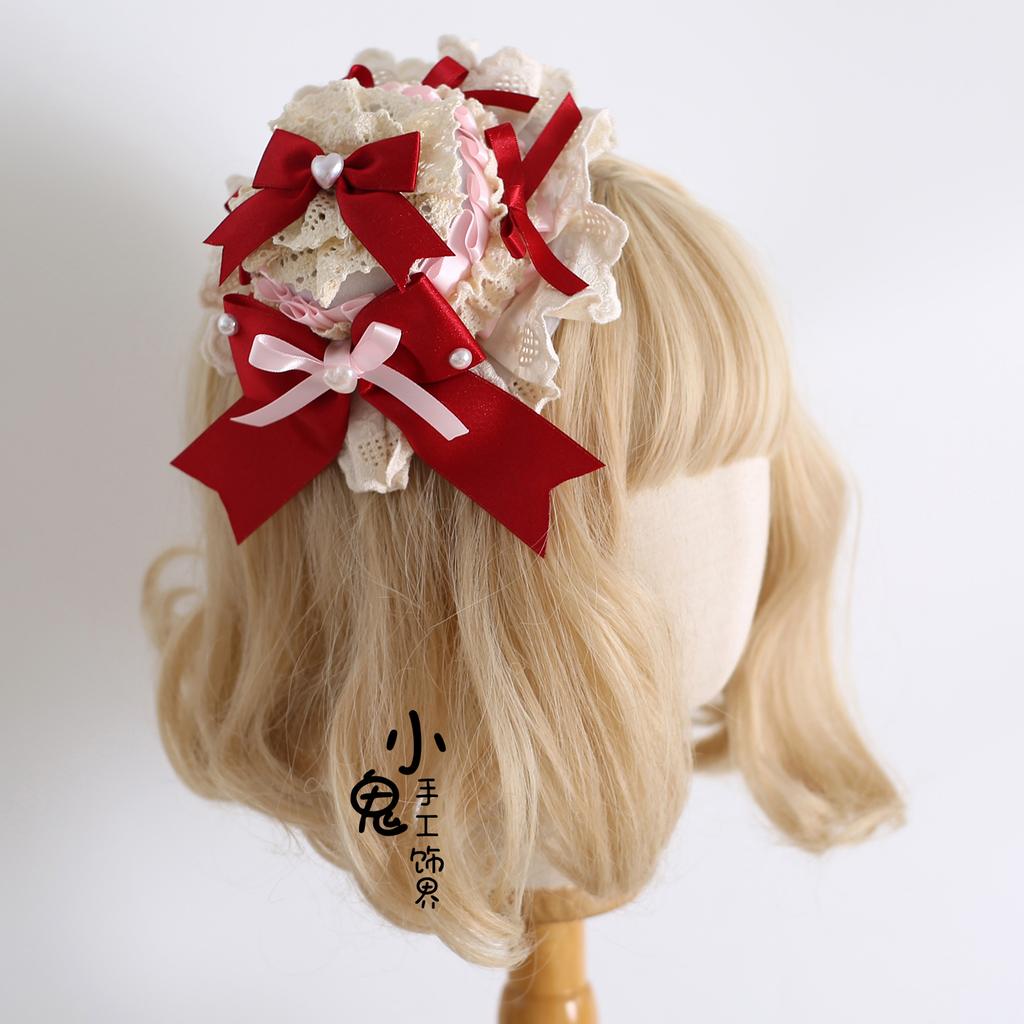 Original Lolita Pink Cupcake Cute Sweet Neck Chain Small Handmade Dessert Flat Hat Top Hat Headband Kc
