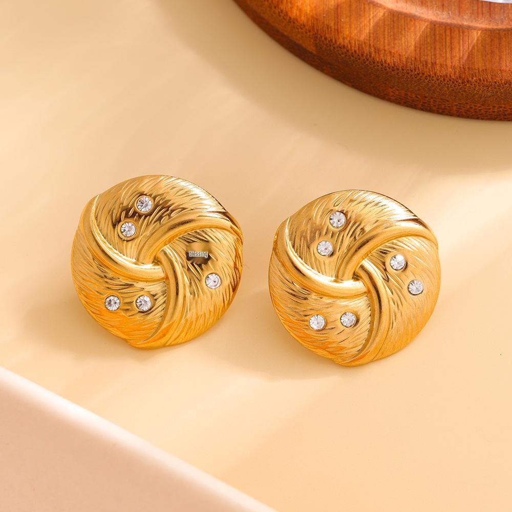 Polished Stainless Steel Pearl Stud Earrings for Women - Irregular Geometric Flower Design