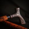 Hand-Carved Wooden Walking Stick,  Copper Floral Handle