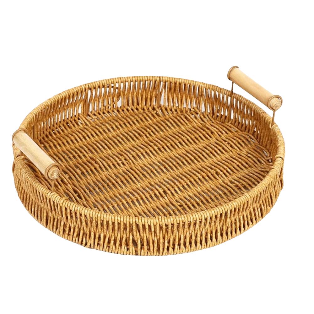 Compact Imitation Rattan Woven Baskets Handmade Storage Bin Snacks Plate Storage Basket Picnic