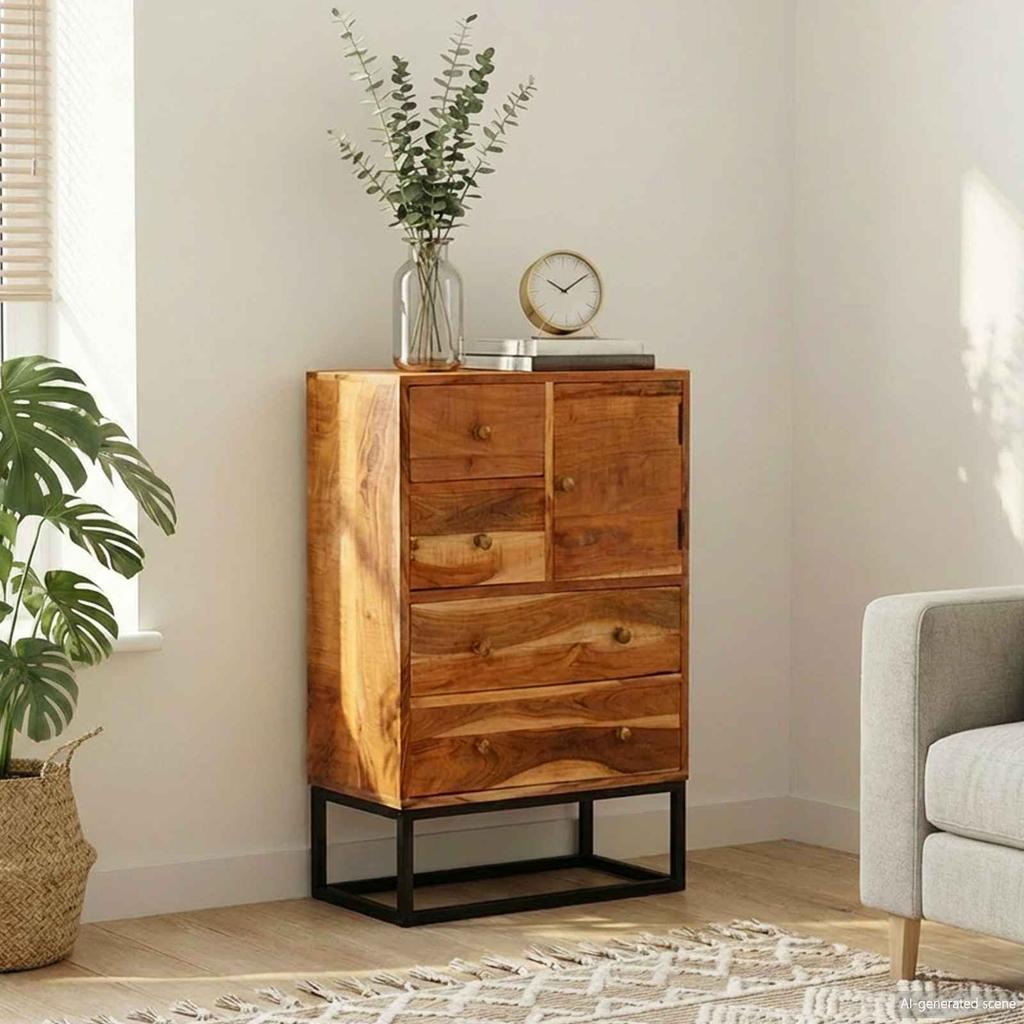 5 Drawer Chest of Drawers in Natural Finish 55 x 30 x 90 cm Solid Acacia Wood
