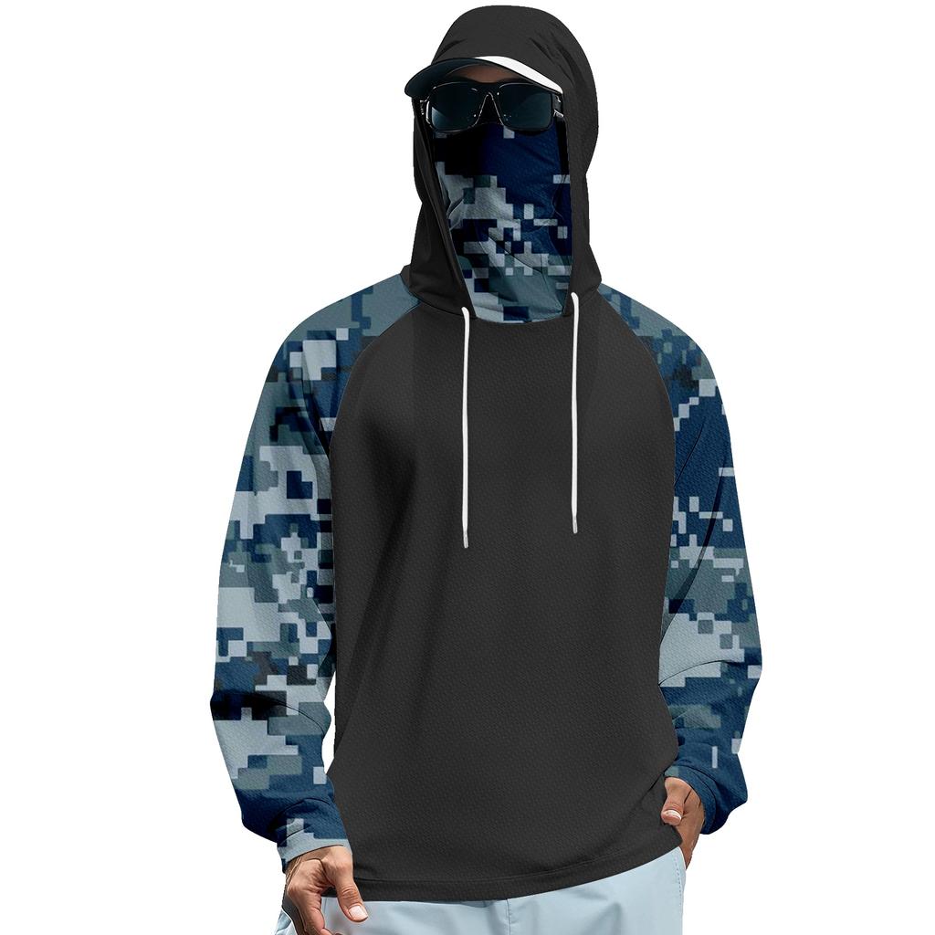 Unisex Solid Color Hooded Sweatshirt With Face Mask And Plush Raglan Sleeves